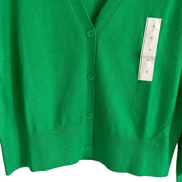 A New Day Women’s Medium Button Down Cardigan Sweater Bright Kelly Green V-Neck - Picture 5 of 13